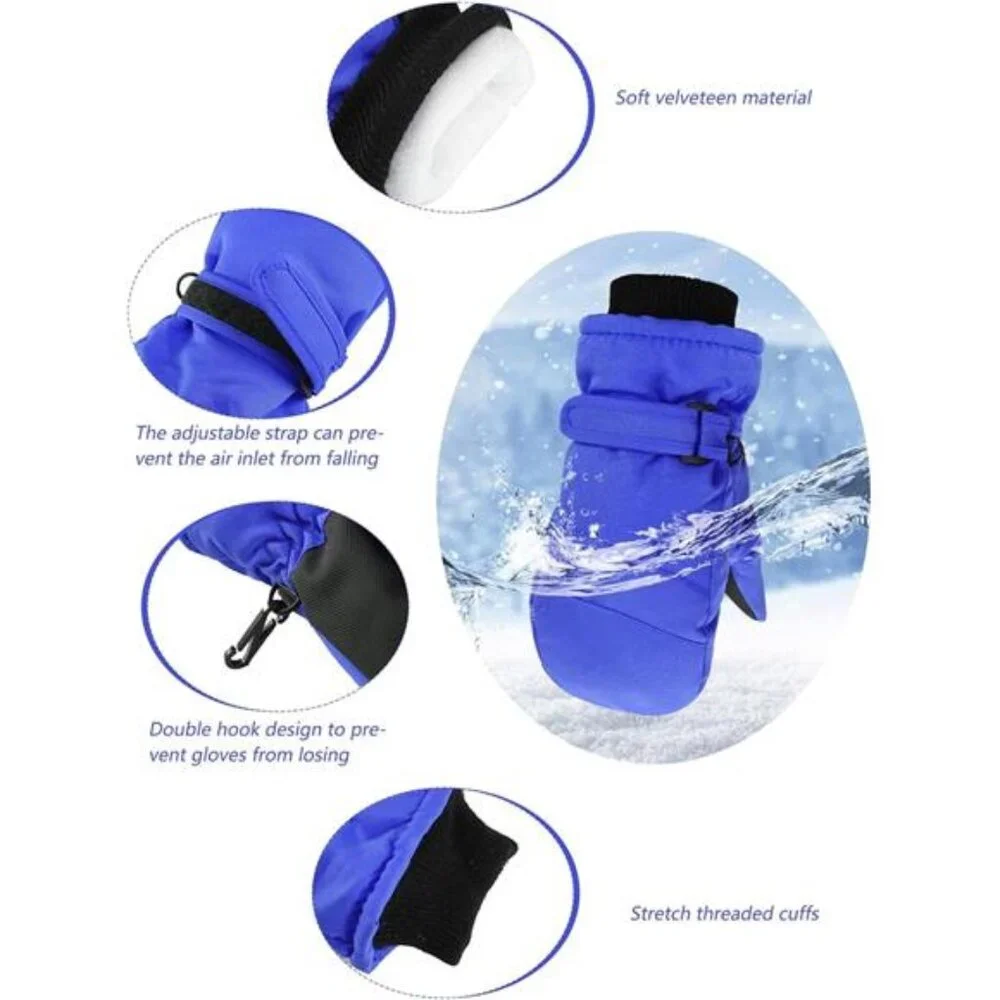 2 Pairs Kids Snow Mittens Waterproof Winter Ski Gloves Warm Thicken Snow Gloves_6